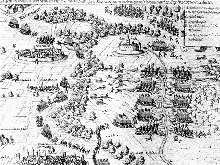 Schlacht bei Lutter, zeitgenössische Darstellung 17. Jahrhundert, <br>
                      Quelle: Wikimedia Commons / User AxelHH on de.wikipedia