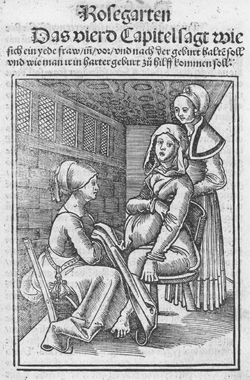 Bild aus dem 4. Kapitel von Der swangern frawen und Hebammen Rosegarten, de.wikipedia / AndreasPraefcke